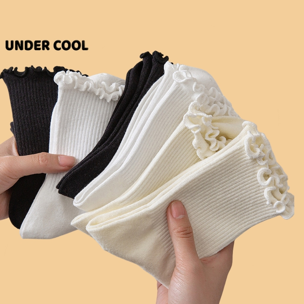 Tất Vớ Cổ Cao Nữ Bèo Nhún UNDERCOOL Chất liệu cotton mềm mịn Màu Trơn Basic TC68