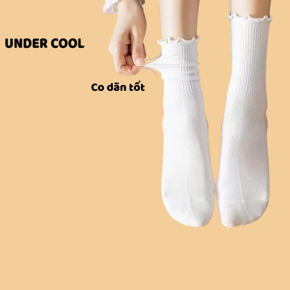 Tất Vớ Cổ Cao Nữ Bèo Nhún UNDERCOOL Chất liệu cotton mềm mịn Màu Trơn Basic TC68