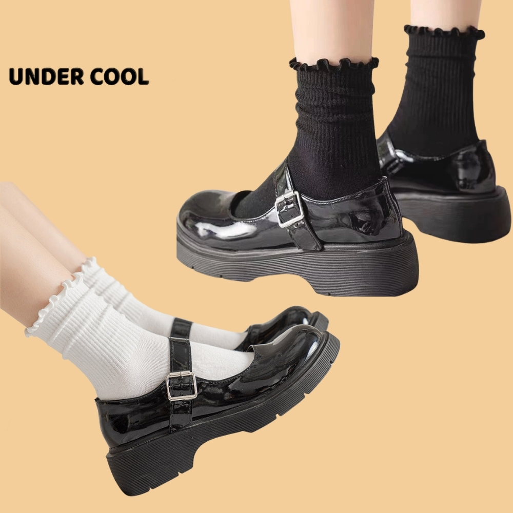 Tất Vớ Cổ Cao Nữ Bèo Nhún UNDERCOOL Chất liệu cotton mềm mịn Màu Trơn Basic TC68