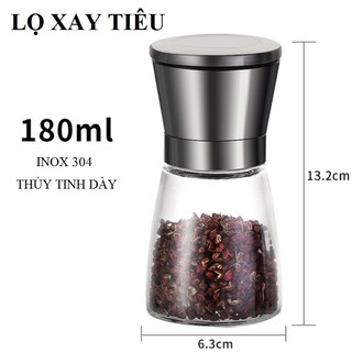 Lọ xay tiêu cầm tay thủy tinh inox 304 lưỡi sắc bén loại lớn tiện dụng #A151
