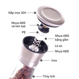 Lọ xay tiêu cầm tay thủy tinh inox 304 lưỡi sắc bén loại lớn tiện dụng #A151