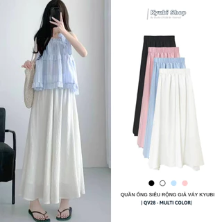 Quần ống rộng dài giả váy nữ có bigsize chất đũi hàn lửng 2 lớp cạp cao lưng chun che khuyết điểm - Quần váy Kyubi QV28