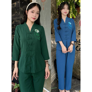 Bà Lai Đũi Nhẫn Nữ # Quần Áo Lam Đi Chùa