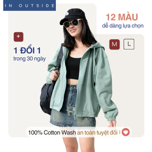 Áo khoác nữ có mũ In Outside, có túi tiện lợi, chống nắng tốt ngăn tia UV, có 2 túi trong (Xéo)