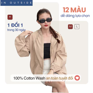 Áo khoác có túi trong In Outside mũ to, dây kéo mượt mà, form rộng, thoải mái vận động, dành cho nữ (Xéo)