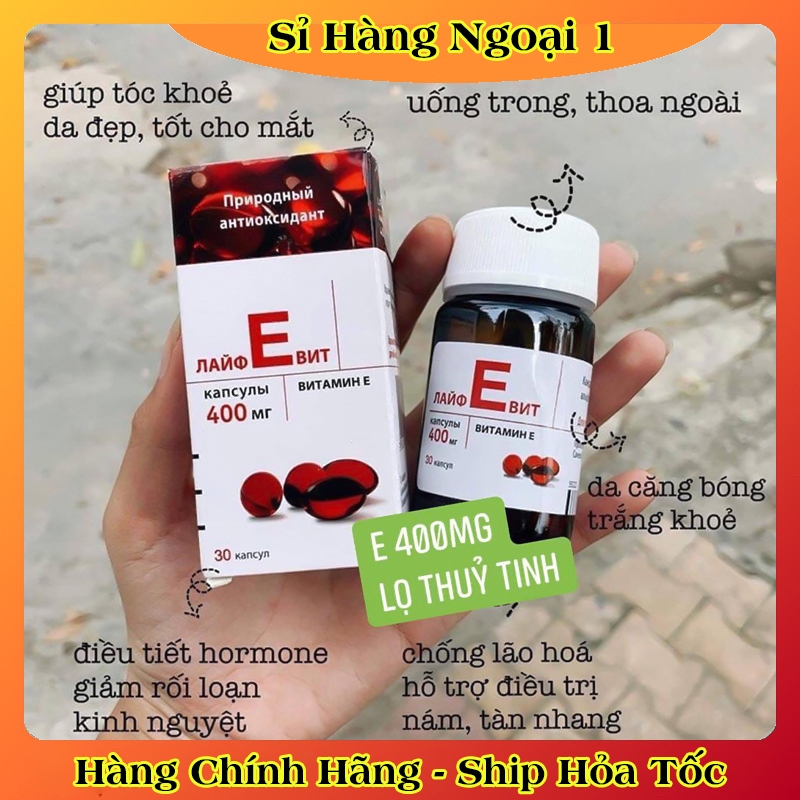 [LỌ THỦY TINH] Vitamin E Đỏ Nga Hàm Lượng 400mg LIFEVIT Giúp Làm Đẹp Da Của NGA