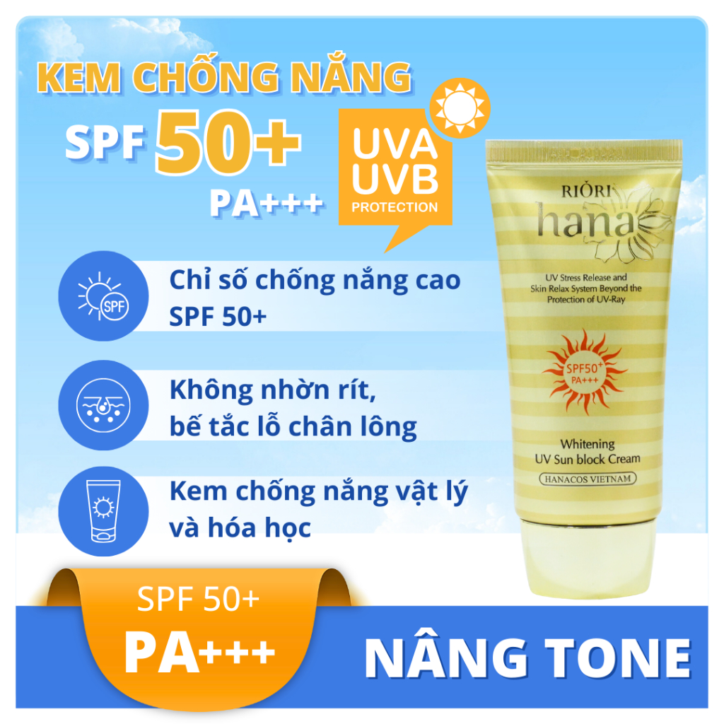 Ảnh Kem Chống Nắng Dưỡng Trắng Nâng Tone Da SPF 50+ RIORI HANA WHITENING UV SUN BLOCK CREAM 50G 3