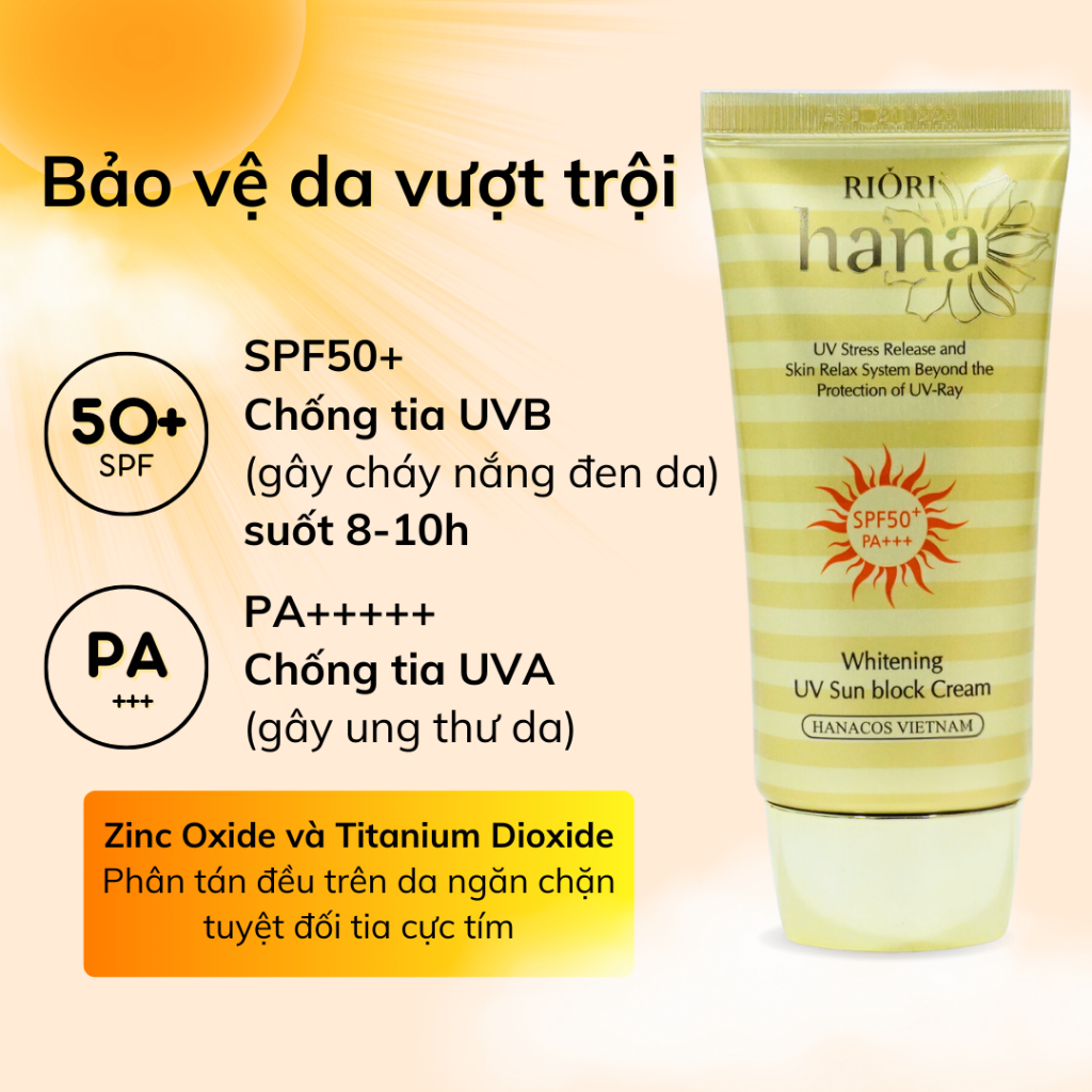 Ảnh Kem Chống Nắng Dưỡng Trắng Nâng Tone Da SPF 50+ RIORI HANA WHITENING UV SUN BLOCK CREAM 50G 4