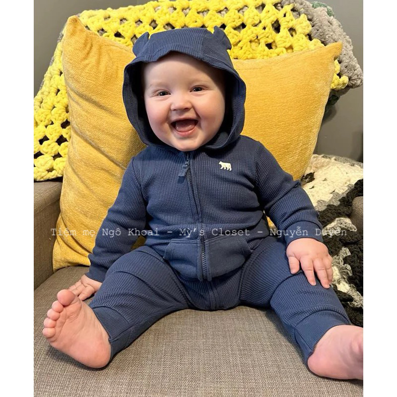 [MD148] Sleep suit hở bàn kèm mũ tai gấu xinh cho bé yêu