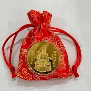 🌸BÁN CHẠY🌸 Đồng Xu Quan Âm Bồ Tát Phong Thuỷ May Mắn Tặng Kèm Túi Gấm