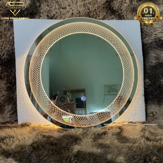 Gương led tròn cảm ứng treo tường hoa văn,Gương trang điểm,Treo phòng tắm - Diamond Mirror T-KHV-64