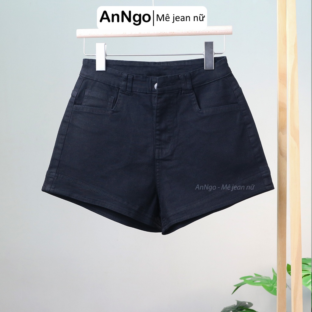 (Co giãn) Quần short jean nữ co giãn lưng cao chất jean cotton co giãn dày dặn Anngo  -  AT429