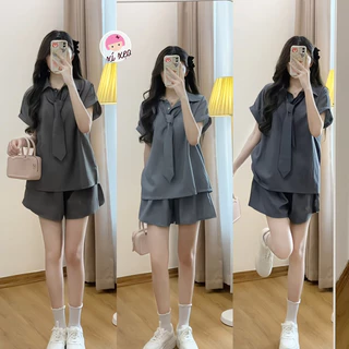 Sét áo tay hền gập chất bò giấy kèm cà vạt quần short xixeoshop - S87