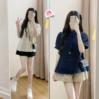 Sét áo cổ tàu kèm quần sooc phù hợp đi chơi, hẹn hò xixeoshop - s140