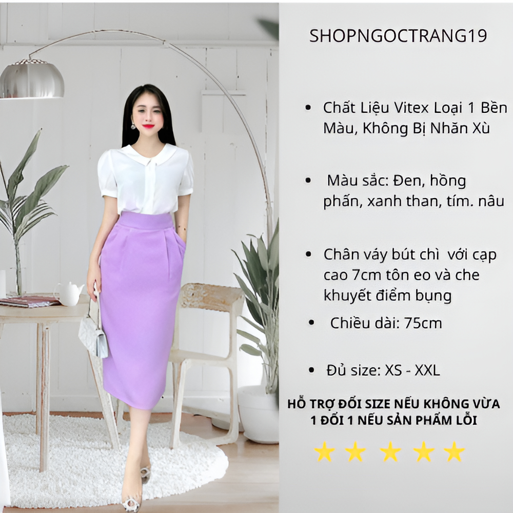 Chân Váy Bút Chì Cạp Cao Che Khuyết Điểm Bụng Bản Cao Cấp 2 Lớp SHOPNGOCTRANG19 CV05