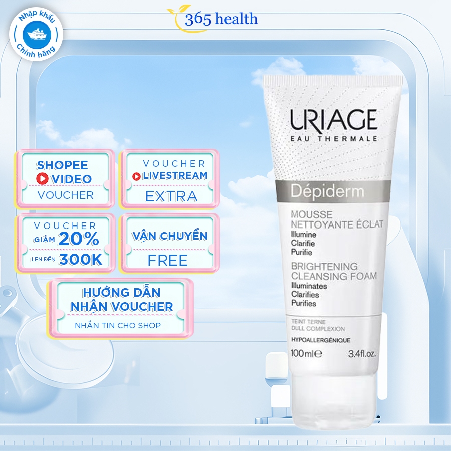 Sữa rửa mặt làm sạch và thanh khiết làn da Uriage Depiderm Crème Mousse Nettoyante Eclat 100ml