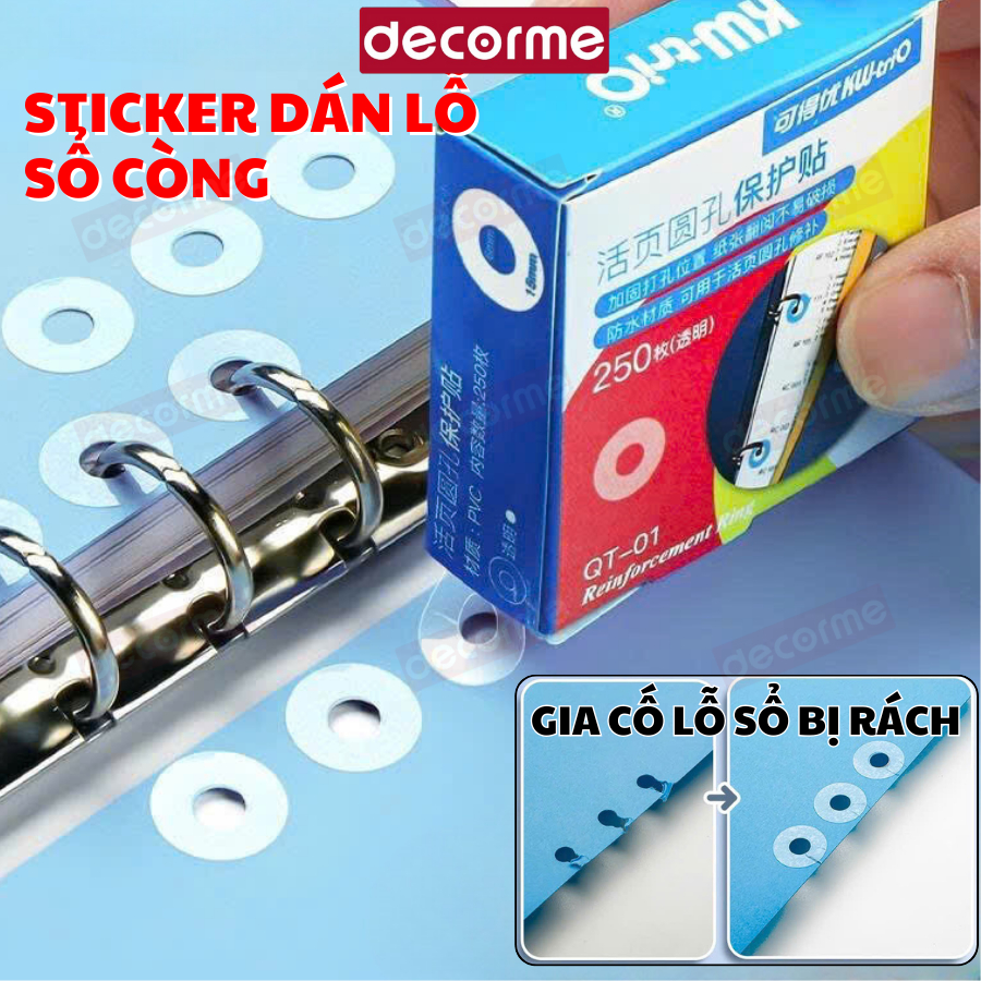 Hộp 250 miếng Sticker dán lỗ sổ còng Decorme nhãn tròn dán lỗ sticker ...