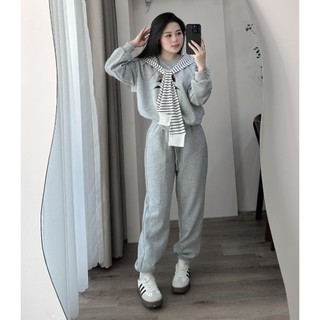 Set Bộ Đồ Nỉ 2 Da Bé Gái Áo Nỉ Dài Tay Kèm Khăn THuỷ Thủ Kẻ Đen Trắng Mix Quần Dài Boom Gấu Freesize