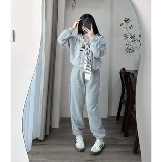 Set Bộ Đồ Nỉ 2 Da Bé Gái Áo Nỉ Dài Tay Kèm Khăn THuỷ Thủ Kẻ Đen Trắng Mix Quần Dài Boom Gấu Freesize