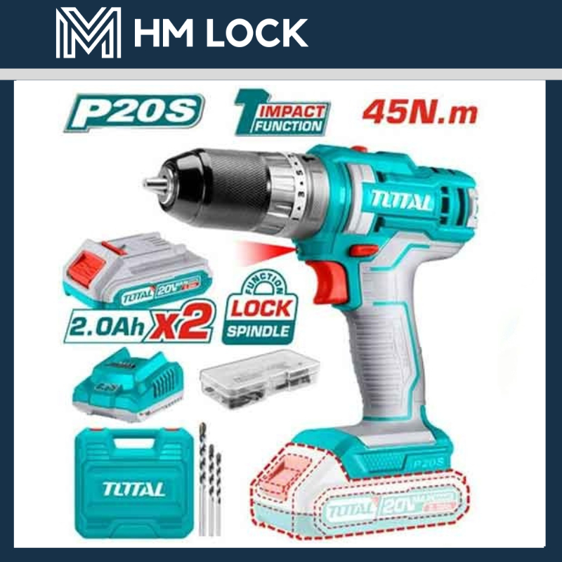 MÁY KHOAN BÚA DÙNG PIN 20V TOTAL 45N.M - KÈM 2 PIN 2AH + 1 SẠC - HÀNG ...