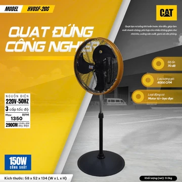 Quạt Đứng Công Nghiệp CATERPILLAR 20'' HVOSF-20S, quạt công nghiệp tăng chỉnh chiều cao, 3 cấp gió, công suất 150W