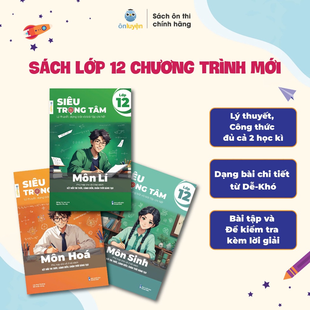 Ảnh Combo 3 Sách Siêu trọng tâm lớp 12 các môn Toán, Lí, Hóa, Anh, Sinh, Lịch sử-Địa lý-Giáo dục KT&PL 2