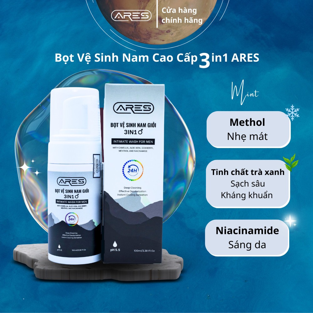 Ảnh Dung dịch vệ sinh nam giới Ares 3in1 Bọt vệ sinh nam giới Dung dịch tạo bọt tinh chất bạc hà 100ml 1