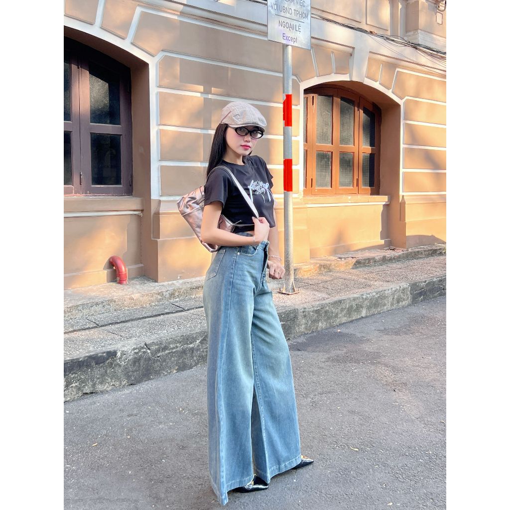 Quần jeans nữ NICOOL, quần bò nữ dáng suông dài ống loe rộng lưng cao tôn dáng N41-Q48