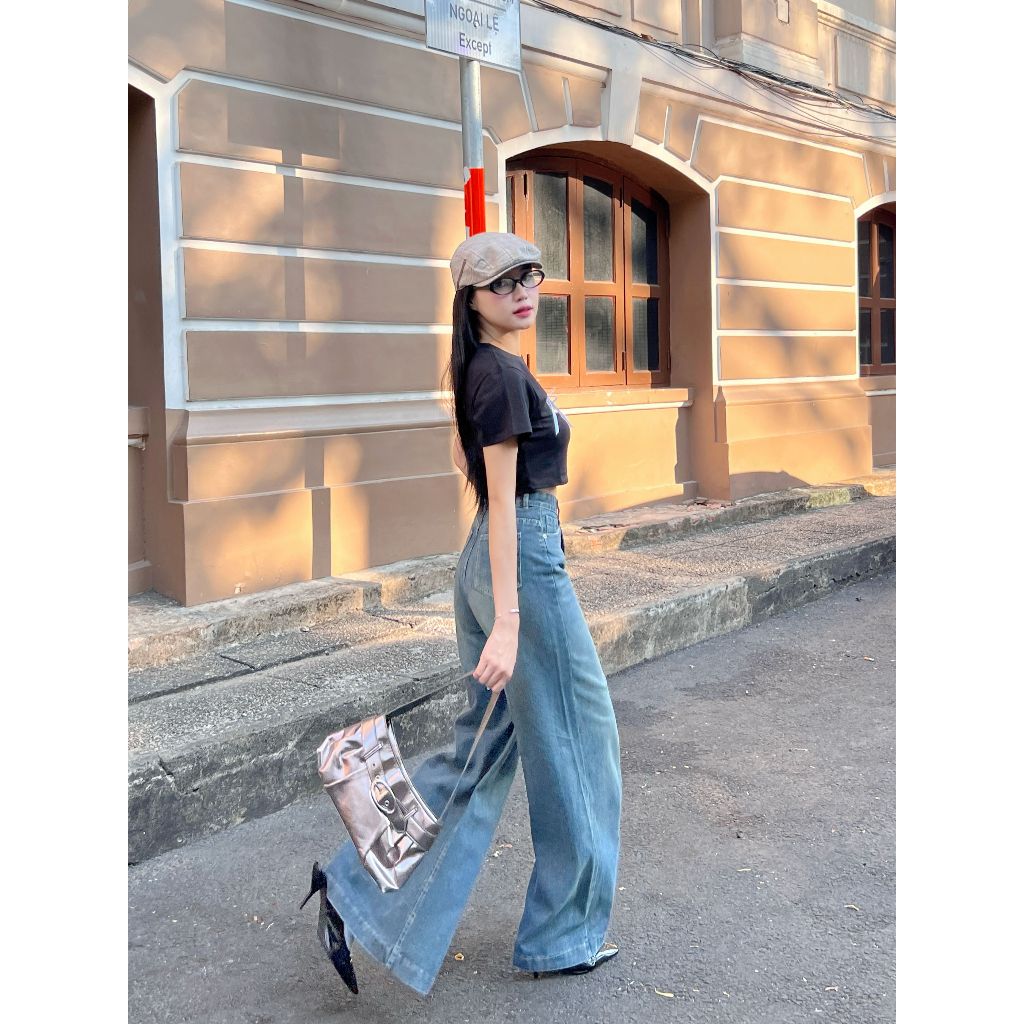 Quần jeans nữ NICOOL, quần bò nữ dáng suông dài ống loe rộng lưng cao tôn dáng N41-Q48