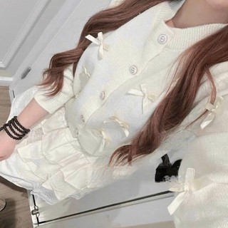 Set áo váy len nơ Quảng Châu Cao Cấp thiết kế gồm áo len và chân váy tầng phối ren siêu xinh