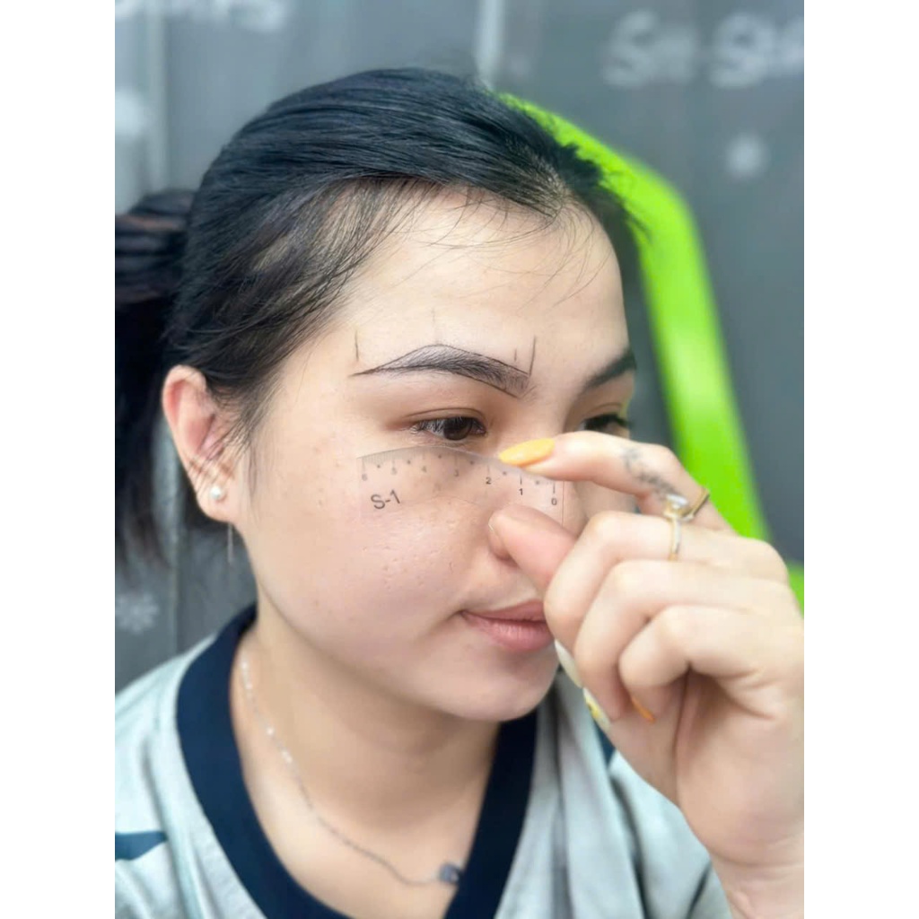 [TÍCH HỢP THƯỚC ĐO] Bộ Khung Vẽ Chân Mày 5 Dáng - Khuôn Vẽ Sợi Hairstroke Luyện Tập Trên Da Giả và Người Thật