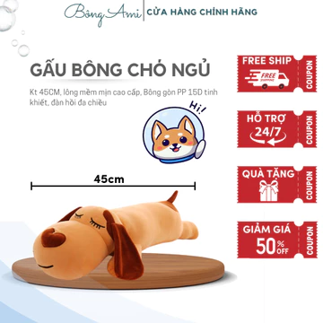 Gấu bông cho bé, gấu bông chó ngủ, gấu bông cute, thú nhồi bông mềm mịn kt 45cm