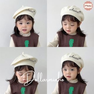 Mũ len nồi THÊU TÊN siêu đáng yêu cho bé 6 tháng đến 5 tuổi vào mùa thu đông chất liệu Len Acrylic