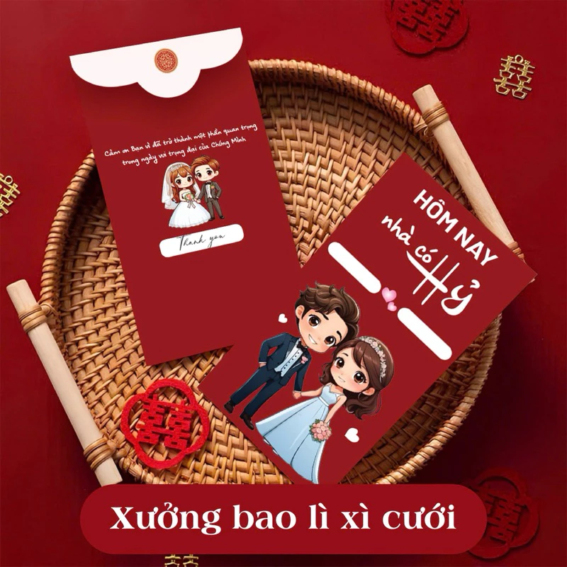 (Viết Tên CD-CR) Bao lì xì đám cưới, Lì Xì Hỷ Bao lì xì cưới, đám hỏi lì xì mâm quả màu đỏ lì xì tết