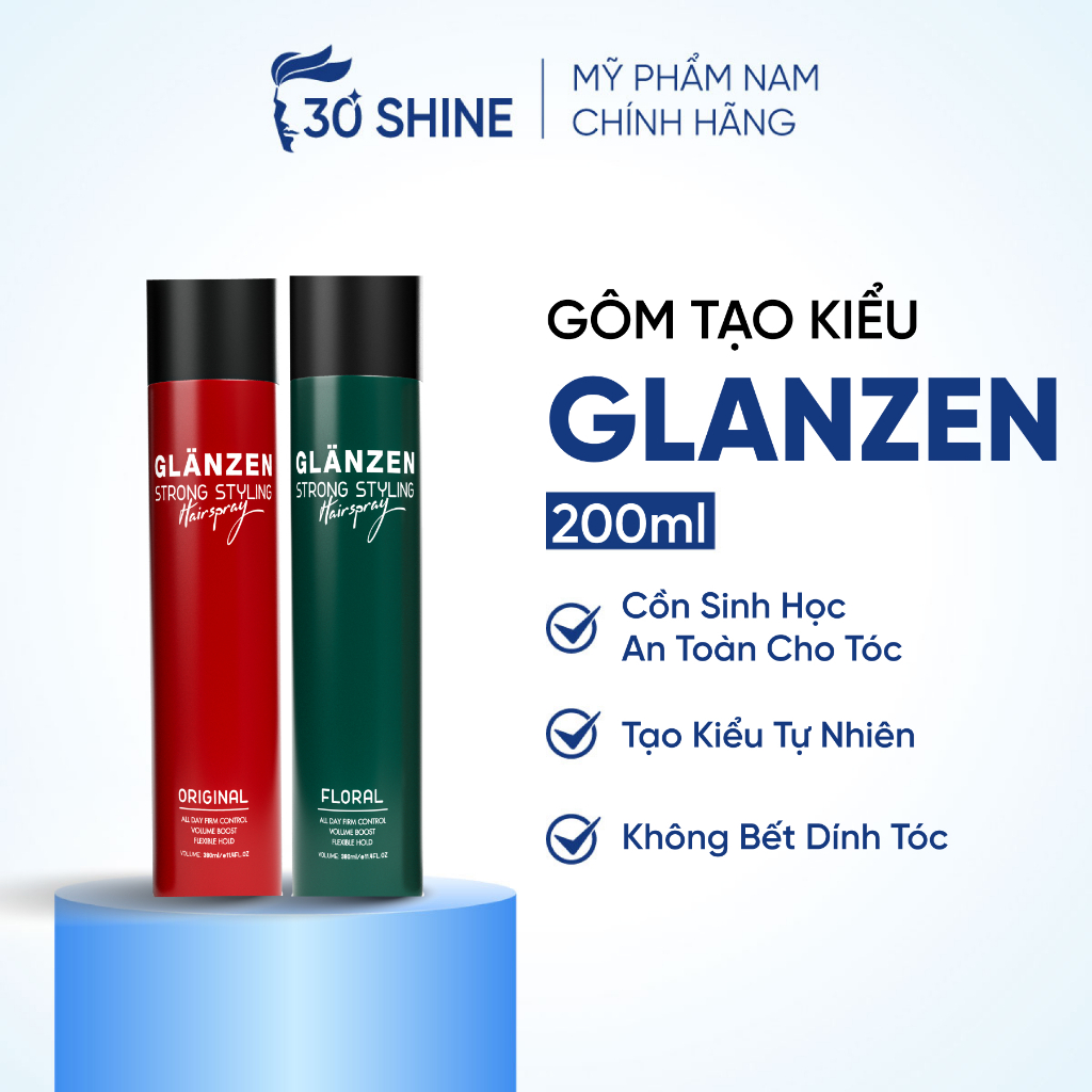 Gôm xịt giữ nếp tóc Glanzen 30Shine phân phối chính hãng giữ nếp tạo kiểu 380ml