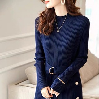 Đầm Dệt Kim Kiểu Pháp Dành Cho Nữ Mùa Thu Đông Thiết Kế Thắt Lưng AL42