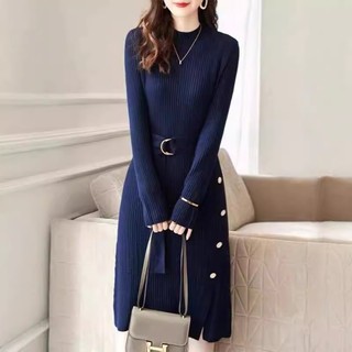 Đầm Dệt Kim Kiểu Pháp Dành Cho Nữ Mùa Thu Đông Thiết Kế Thắt Lưng AL42