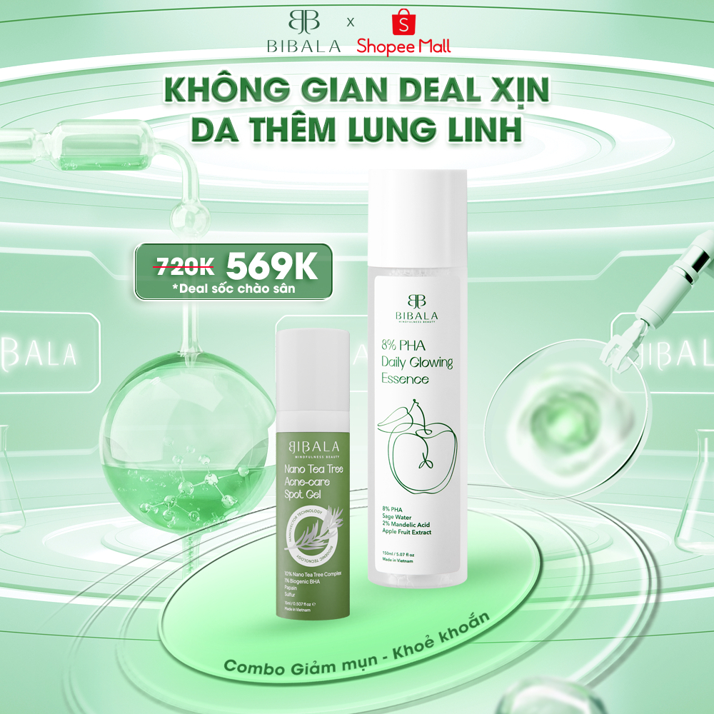 Ảnh Bộ đôi Nước dưỡng 8% PHA 8% PHA DAILY GLOWING ESSENCE 150ML + GEL chấm mụn Tràm Trà NANO TEA TREE ACNE-CARE SPOT GEL 15M 2