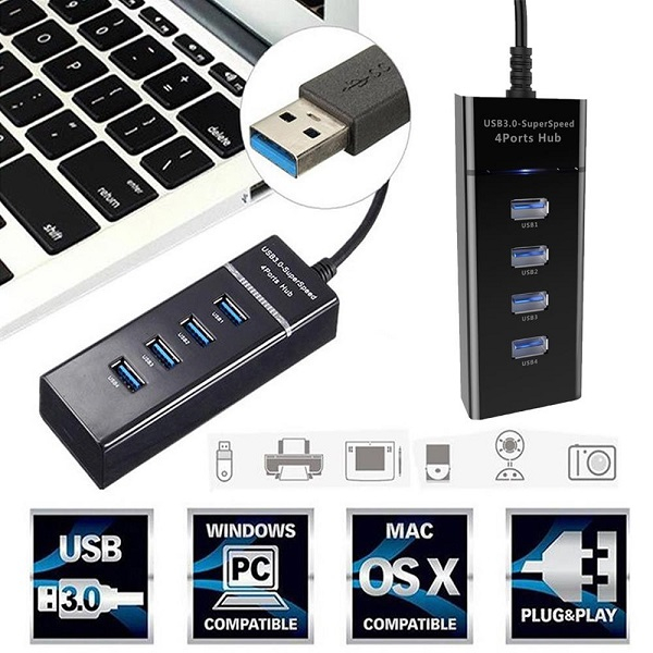 Thiết bị chia usb 1 ra 4 cổng usb 3.0 tốc độ nhanh dây 30cm