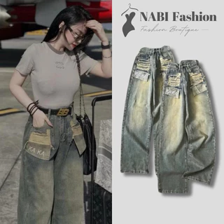 Quần Jean Suông Rách Túi KaKa Thêu Quần Bò Ống Rộng Nữ Kiểu Phong Cách Hiphop Trẻ Trung NB5599 NABI Fashion