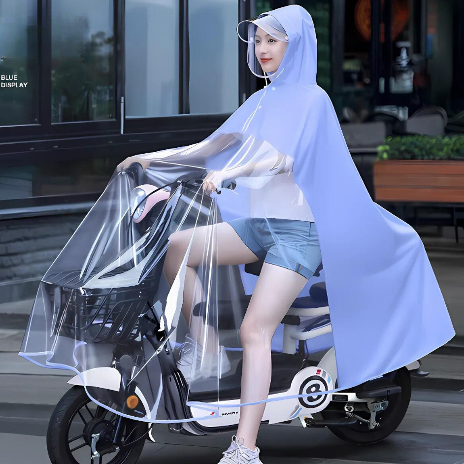 Áo mưa nửa trước trong suốt - Áo mưa mẹ và bé che phủ toàn thân, kèm kính chắn mưa có thể tháo rời