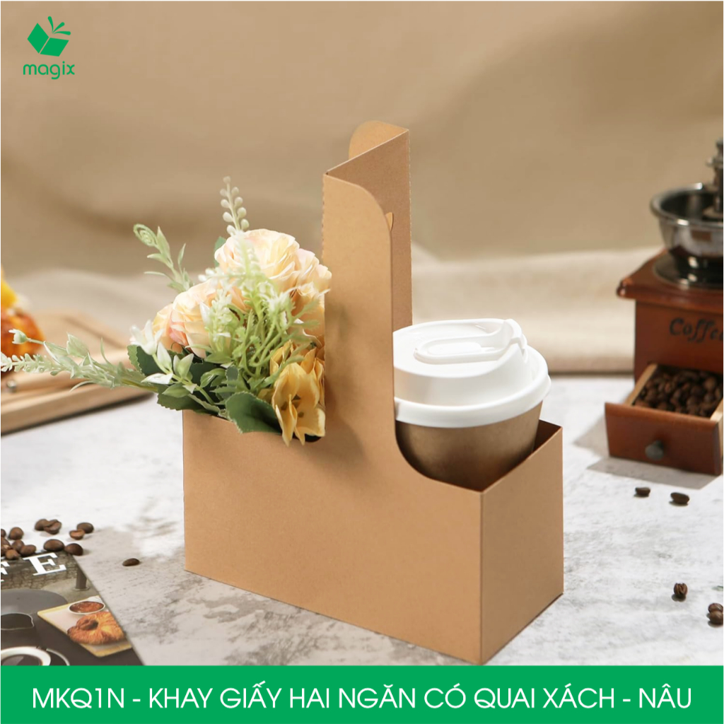 MKQ - Combo 20 khay giấy 2 ngăn quai xách đựng ly nước, đựng hoa ...