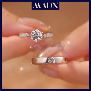 Nhẫn cưới đôi Nhẫn đôi đính đá moissanite Nhẫn đính hôn kim cương một cara Có thể điều chỉnh kích thước