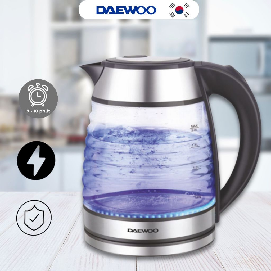 Ảnh Ấm siêu tốc thủy tinh cao cấp 1.7L Daewoo DWK-GL1803 thiết kế vỏ sò đèn LED độc đáo  - Hàng chính hãng BH 2 năm 2