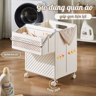 Giỏ đựng đồ bẩn bánh xe di động LUXHOME gấp gọn thông minh chất liệu nhựa PP chịu lực tốt