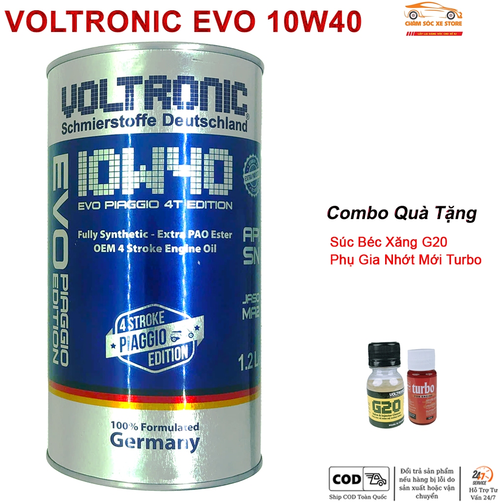 Dầu Nhớt Dành Cho Xe Máy Voltronic Evo Piaggio 10w40 - Dung Tích 1.2L - Tặng Kèm 1 G20 Và 1 Phụ Gia Nhớt Mới