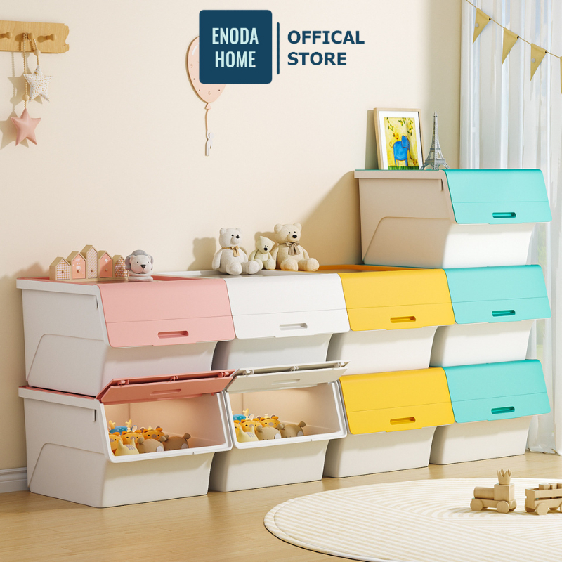Hộp Đựng Đồ Chơi ENODA HOME Nắp Lật 3 Nấc, Thùng Đựng Đồ Chơi Cho Bé Có Thể Xếp Chồng Q011