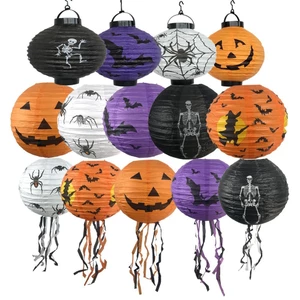 Các mẫu Đèn lồng halloween giấy nến kiểu tua rua , tròn, có đế sẽ đèn LED trang trí halloween đẹp