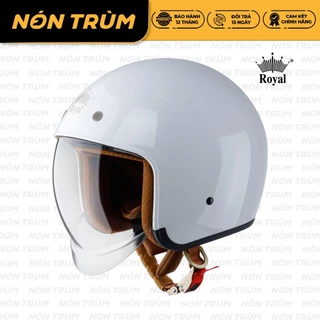 Mũ bảo hiểm 3/4 Royal M139 trắng bóng có kính âm màu trà size M L XL đi xe máy đạt chuẩn
