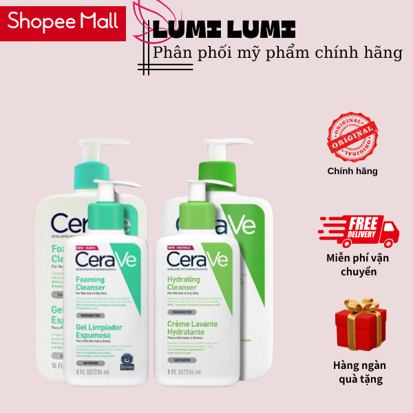 Sữa Rửa Mặt Cerave Bản Pháp Có Bill 236ml - 473ml Cho Da Dầu, Da Nhậy Cảm